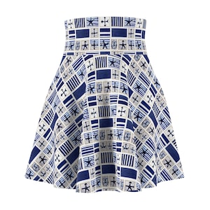 Nautical Skater Skirt, Ocean Print, Summer Fashion, Beach Style, Women&#39;s Clothing