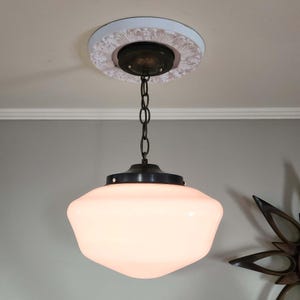 Vintage Schoolhouse Pendant Light: Restored Milk Glass Lighting Fixture