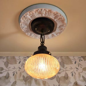 Antique Amber Glass Globe Ceiling Light - 1920s Brass Fixture