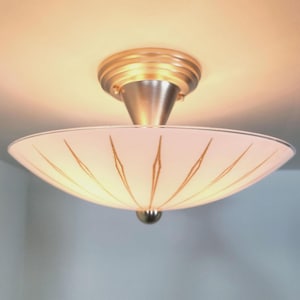 Vintage Mid-Century Ceiling Light: 1950s Gold Striped Glass Shade