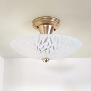 Vintage 50&#39;s 60s mid-century modern 13&quot; Ceiling Light lamp fixture bedroom kitchen hall chair table Frosted Shooting Stars Sputnik