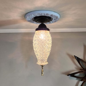 Antique Diamond Cut Glass Ceiling Light: Restored Brass Fixture