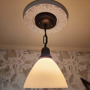 Vintage Milk Glass Pendant Light: 1960s Waffle Pattern, Brass Fixture
