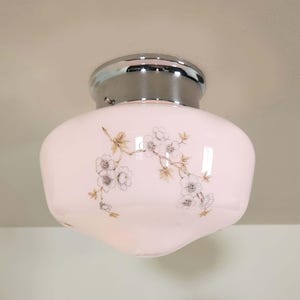 Vintage Floral Schoolhouse Pendant Light - Restored Chrome Fixture
