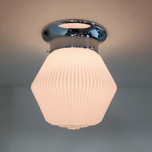 Antique Vintage Art Deco Retro Flush Mount Chrome Milk Glass Ceiling Light lamps