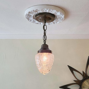 Antique Vintage 1920s Brass Pineapple Pendant Ceiling Light Fixture Globe Lamp