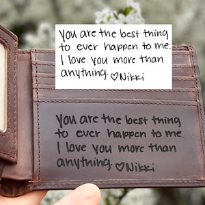 Personalized Leather mens Wallet, Father's Day gift for Dad, Boyfriend, Him Husband, Father,Handwriting Engraved Custom Anniversary Gift