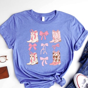 Girl Boots T-Shirt, Pink Ribbon TShirt, Western Graphic Shirt, Cowgirl Boots Tee, Country Outfit, Cowgirl Shirt, Country Western Tee