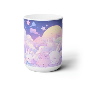 Kawaii Bunny Mug Dreamy | Cute Mug Aesthetic | Cute Chibi Cat Mug | Chibi Bunny Bliss | 15oz Cute Mug Gift for Birthdays and Baby Showers