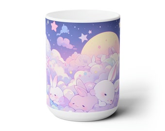 Kawaii Bunny Mug: Dreamy Chibi Ceramic Mug (15oz)