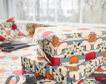 Citrus Blossom Gift Wrapping Paper Floral Orange Apple Pattern