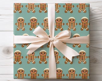 Festive Gingerbread Christmas Wrapping Paper, Seasonal Wrap, Seasonal Decor
