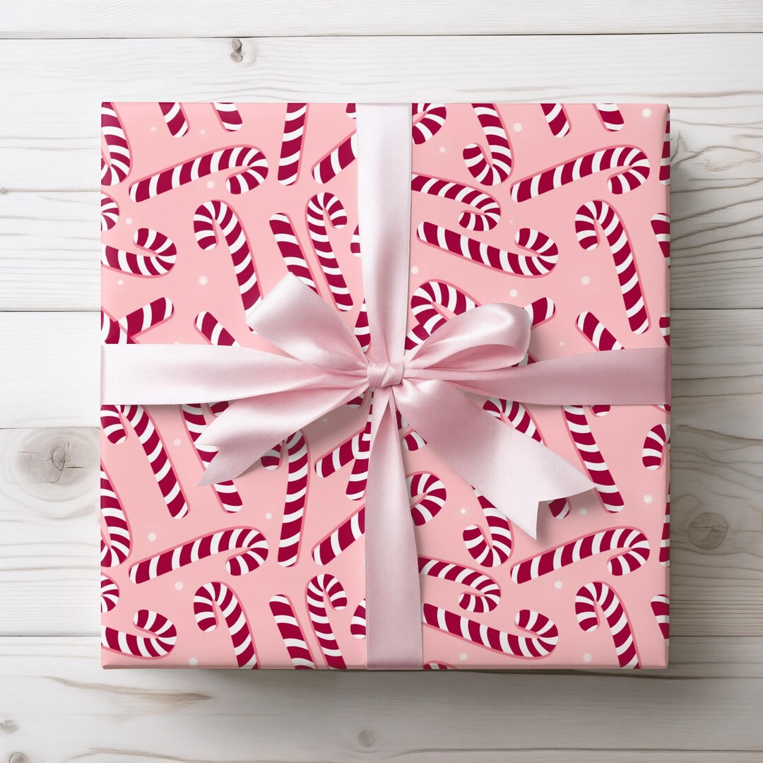 Pink Candy Cane Wrapping Paper, Festive Wrap Sheets - Etsy