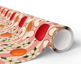 Apple and Orange Pattern Wrapping Papers, Pink Fruit Gift Wrap Sheets