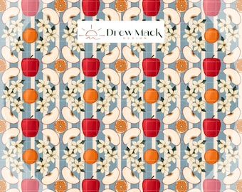 Apple & Orange blue striped Seamless Surface Pattern Design- Digital Download