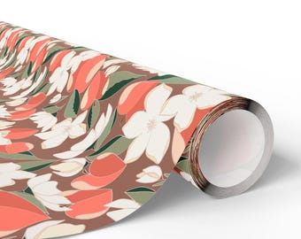Peach Floral Wrapping Paper | Floral Gift Wrap Sheets