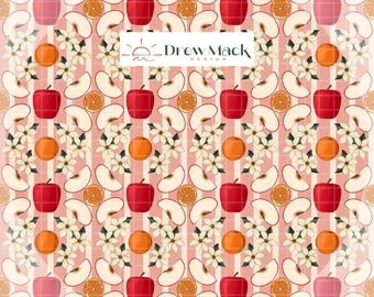 Apple & Oranges pink striped Seamless Surface Pattern Design PNG- Digital Download
