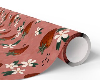 Strawberry Pink Polka Dot Wrapping Paper Sheets | Nostalgic Modern Gift Wrap