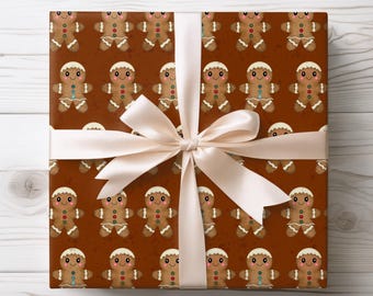 Gingerbread Man Christmas Wrapping Paper, Festive Wrap