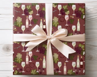 Wine and Grapes Wrapping Paper | dark Burgundy Vineyard Pattern