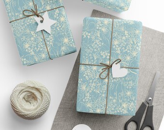 Cottagecore Homesteading Animal Outline Wrapping Papers | Blue Woodland Pattern