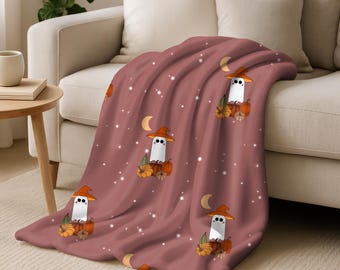 Cozy Ghostly Velveteen Plush Blanket | Fall Decor, Halloween Snuggles, Bedroom Comfort, Gift for Friends, Cozy Home Accent