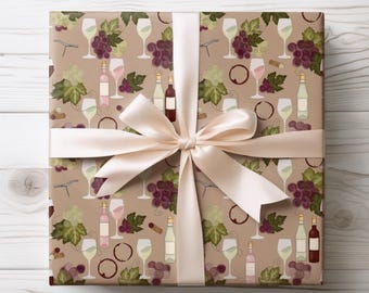 Grapevine light brown Pattern Wrapping Paper | Vintage Wine Grapes Holiday Wrap