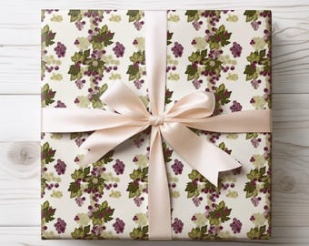 Watercolor Berry Vineyard Wrapping Paper | Botanical Floral Gift Wrap Roll