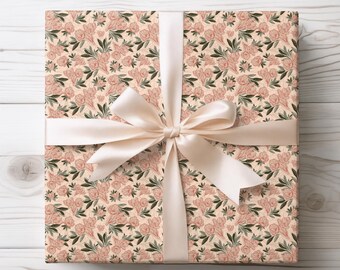 Vintage Pink Outline Flowers Wrapping Papers
