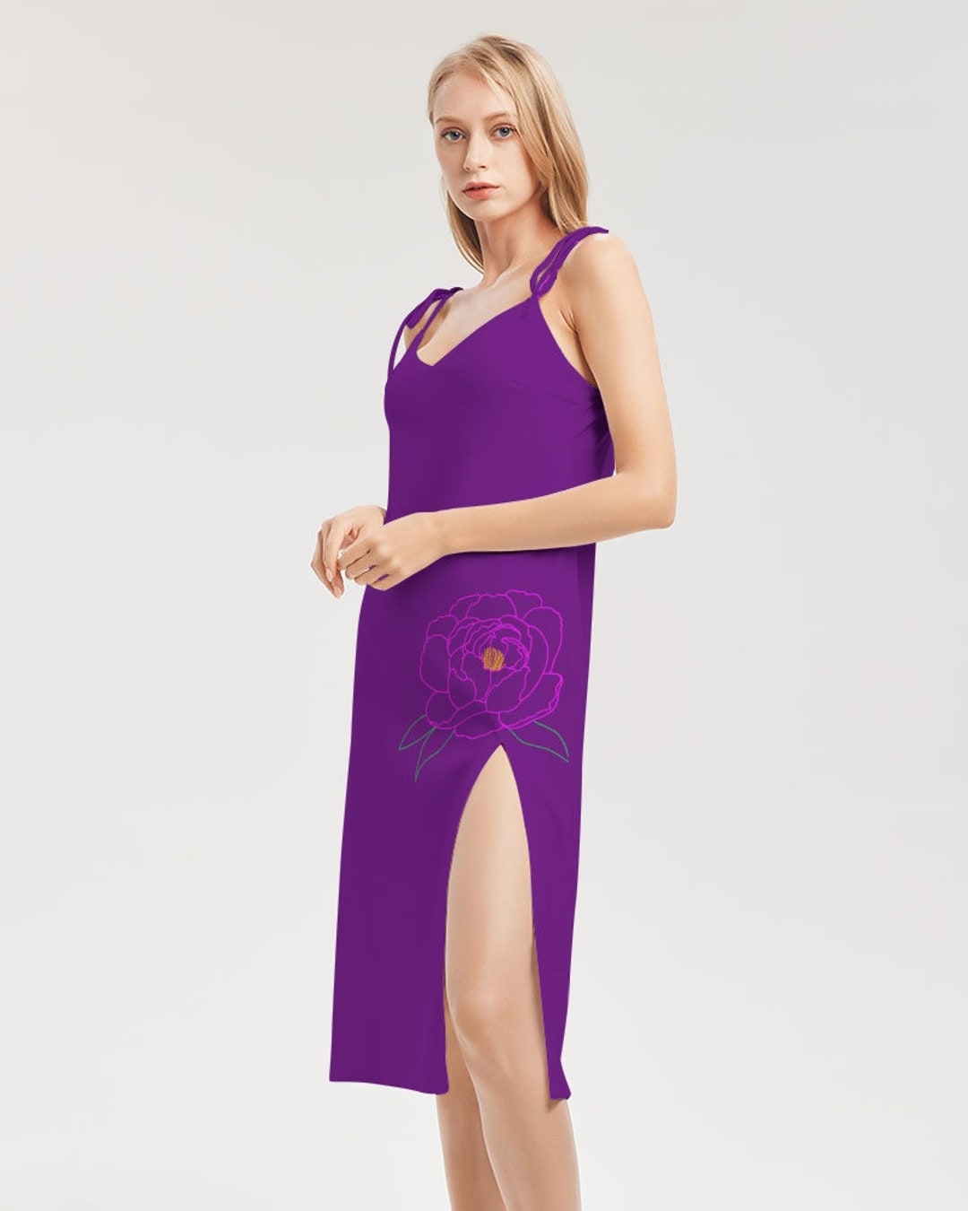 Summer Tie Strap Slit Front Sun Dress Deep Purple With Big Etsy