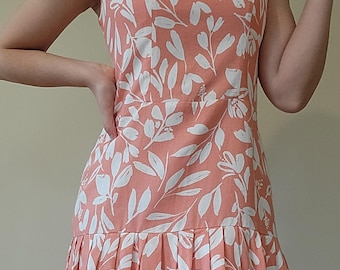 Peach Flower Dress with Pleats