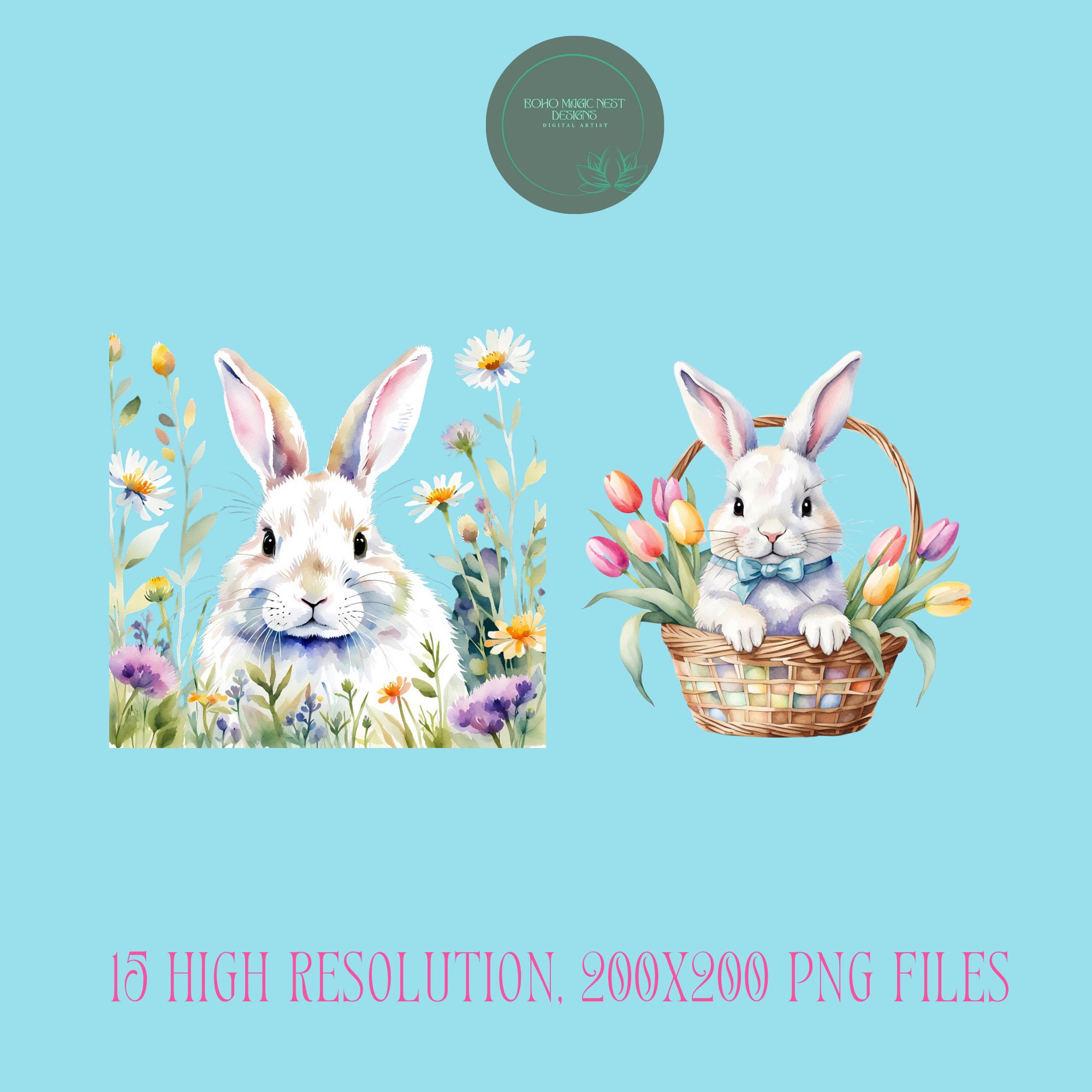 Watercolor Clipart: Spring Bunny Art 15 Springtime Rabbit PNG Files for ...