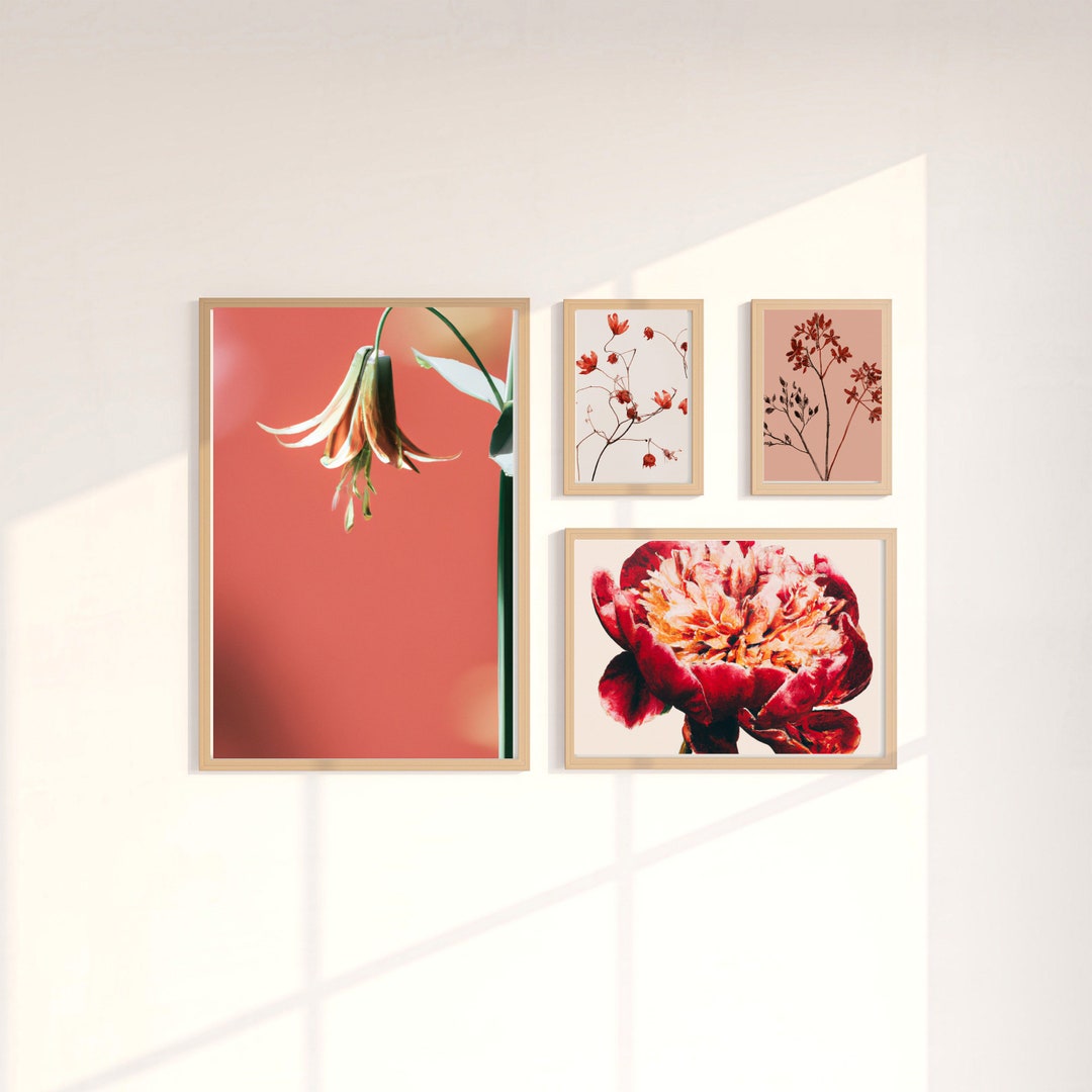 Vintage Red Botanical Print Set: Gallery Wall Art (digital Download) - Etsy