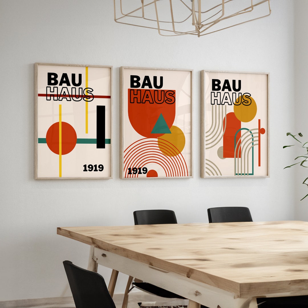 Framed Canvas Wall Art Set of 3 Bauhaus Print Art Abstract Wall Art ...