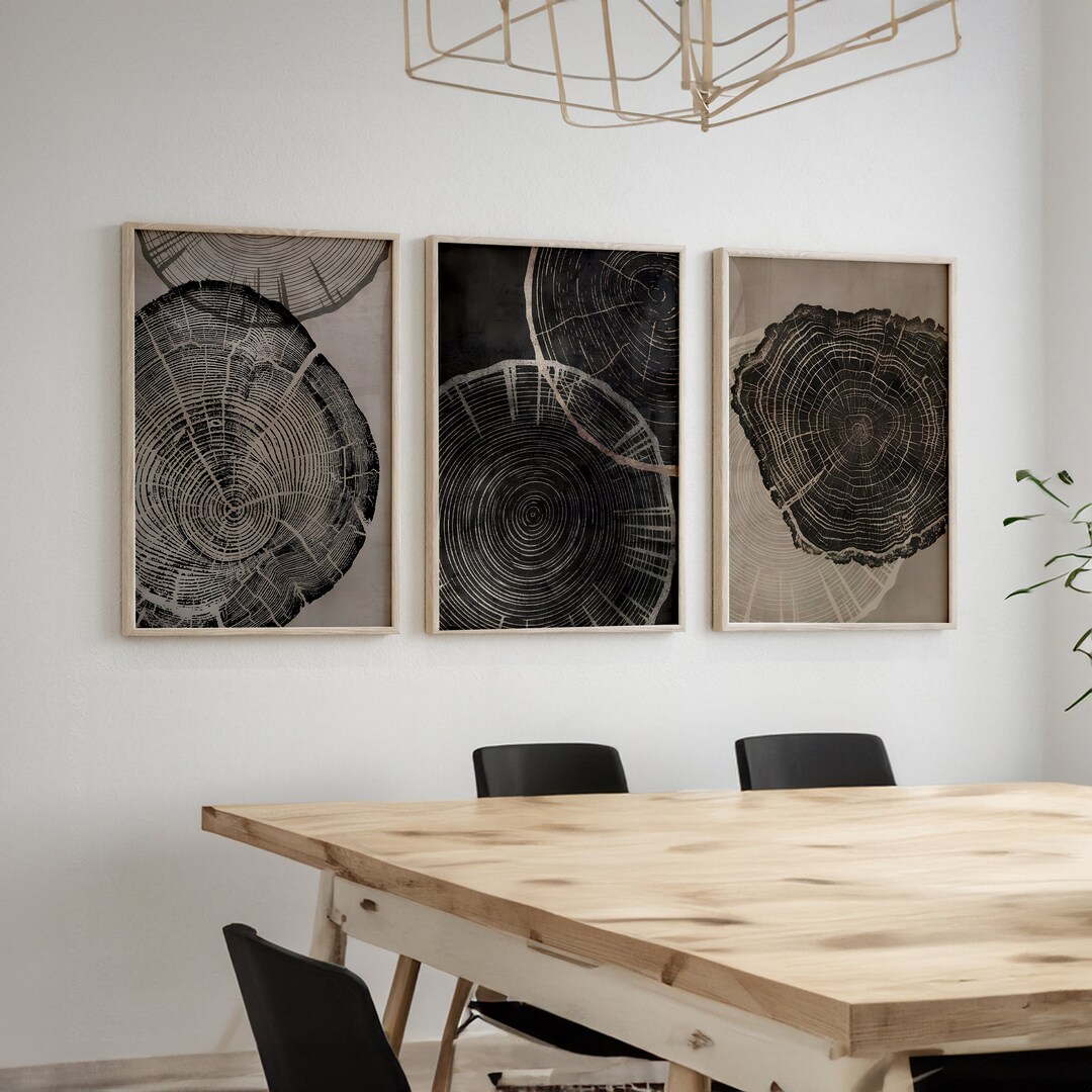 Curated visual reference: Nordic Wood Decor Wall Art Ideas Reference: Set Of 3 Framed Canvas Wall Art Pastel Tree Rings