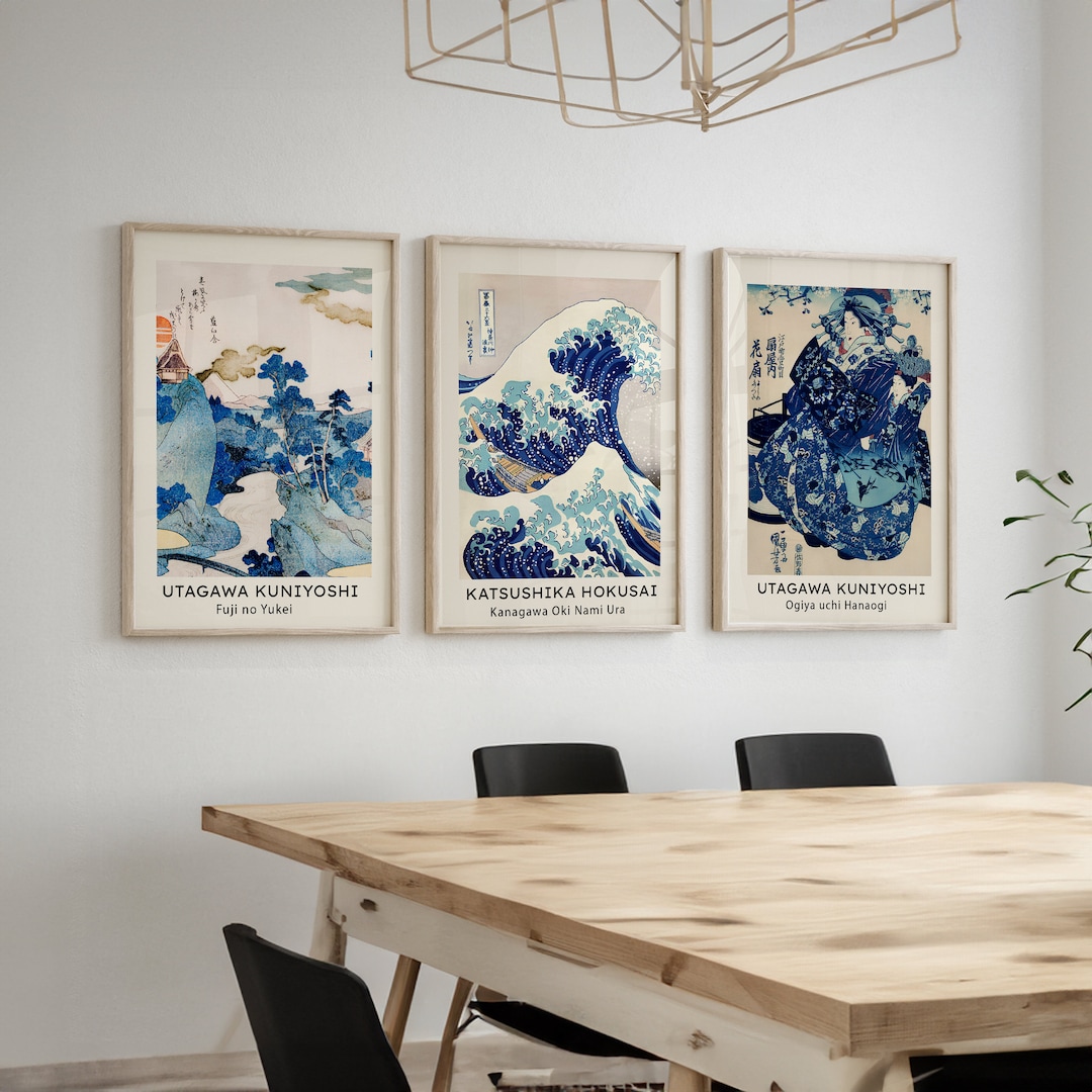 Set of 3 Framed Canvas Wall Art Japanese Art by Katsushika Hokusai Print Japanese Decor Great ...