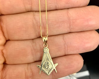 Mason Pendant 10K Solid Gold - Fast Shipping, Masonic Symbol Necklace, Perfect Valentine's or Birthday Gift Him or Her