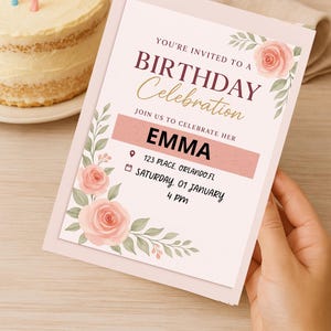 Elegant Birthday Invitation for Adults – Editable Digital Card – Gold White Formal Party Invite – Custom PDF – 40th 50th 60th