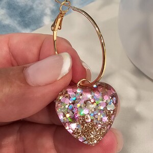 Super Sparkly Handmade dangle earrings, everyday jewelry, statement earring, affordable jewelry, heart jewelry, pink earring, cute self care