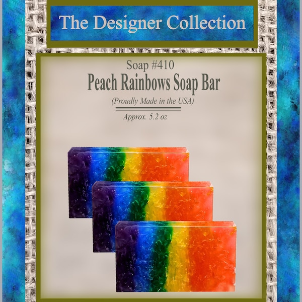 Peach Scented Glycerin Soap Bar, Colorful Rainbow Handcrafted Design Natural Sulfate Free Coconut Oil Soap Base Sustainably Sourced Oils