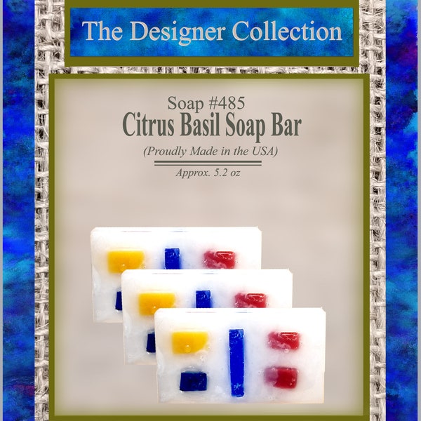 Citrus Basil Scented Soap Bar Artisan Handcrafted Design, Natural Clean Fresh Scent Free Glycerin Soap Base Sustainably Sourced Ingredients