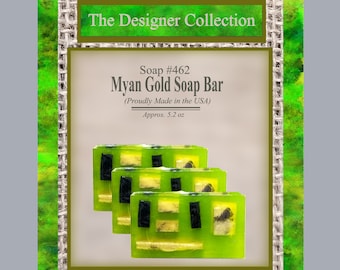 Pain de savon Mayan Gold, artisanal moderne, fabriqué à la main, design entièrement naturel, huile végétalienne, sans sulfate et sans parabène, huile de noix de coco, base glycérine