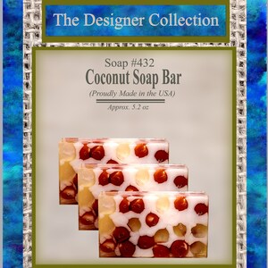 Coconut Scented Glycerin Soap Bar, Artisan Handmade Soap Designs, Relaxing Refreshing Scent, Big Soap Bars, Natural Vegan Face Bath and Body