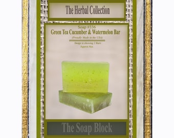 Green Tea Cucumber & Watermelon Soap With Nettle Cucumber Oil and Carrot Seed Oil All Natural Herbal Soap Handmade Scented or Unscented Soap