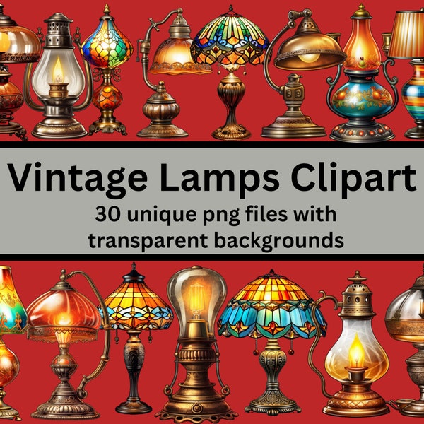 Vintage Lamps Clipart, Lamp Digital Images, Transparent Backgrounds, Vintage Clipart, Vintage Lighting Images, Commercial Use