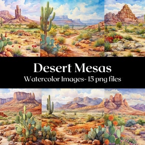 Art numérique aquarelle de Mesas du désert, Images de Mesa du désert, Clipart désert, Images aquarelles du désert, Art mural Mesa, Lever de soleil, Usage commercial