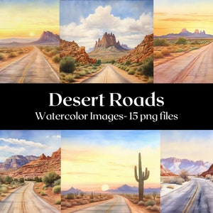 Desert Roads Watercolor Digital Art, Desert Road Pictures, Desert Clipart, Desert Watercolor Images, Wall Art, Commercial Use