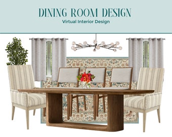 Dining Room Interior Design, E-Design, Dining Room Design Ideas, Interior Designer, Interior Decorating, Shopping List, Design Services