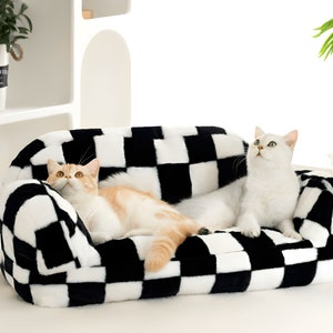 Calming Cat Couch Kitty Cat Couch Anti-Anxiety Cat Bed Cat Checkerboard