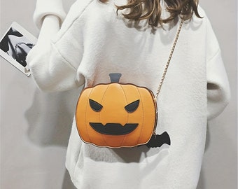 Cute Pumpkin Shaped Crossbody Bag, Halloween Party Purse, Pumpkin Chain Shoulder Bag, Crossbody Halloween Purse, Halloween Fashion
